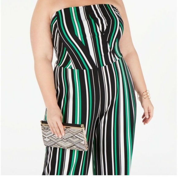 INC International Concepts Wide Leg Jumpsuit, Striped Belted Cropped Plus 2X - Picture 1 of 15